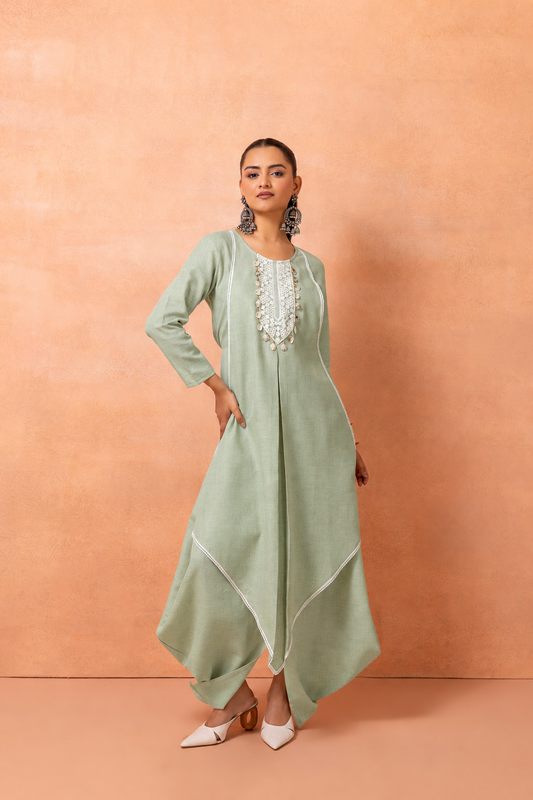 Tea Green Bohemian Long Jumpsuit Drape Dress