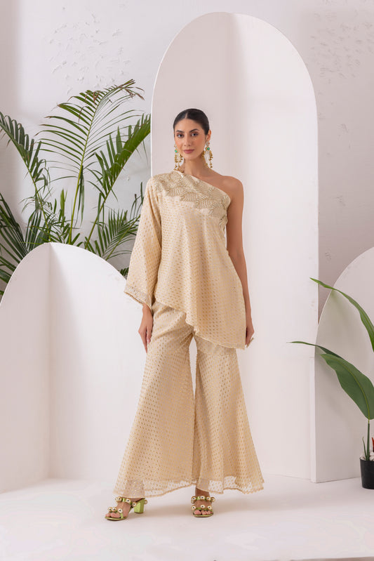BEIGE GOLD OFF-SHOULDER FUSION SET