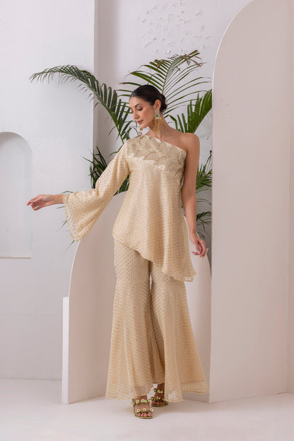 BEIGE GOLD OFF-SHOULDER FUSION SET