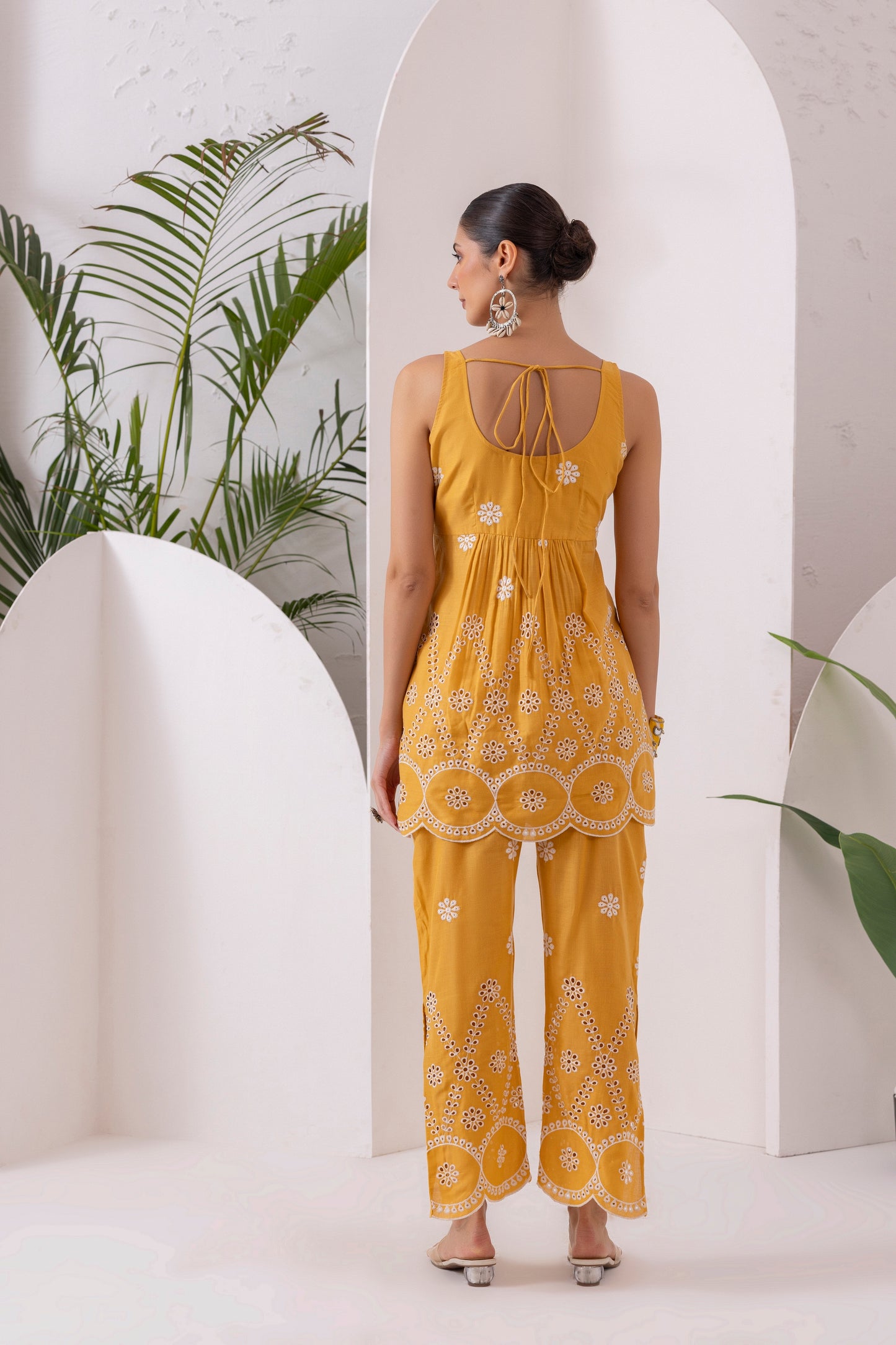 Yellow Scallop Embroidered Kurta Set