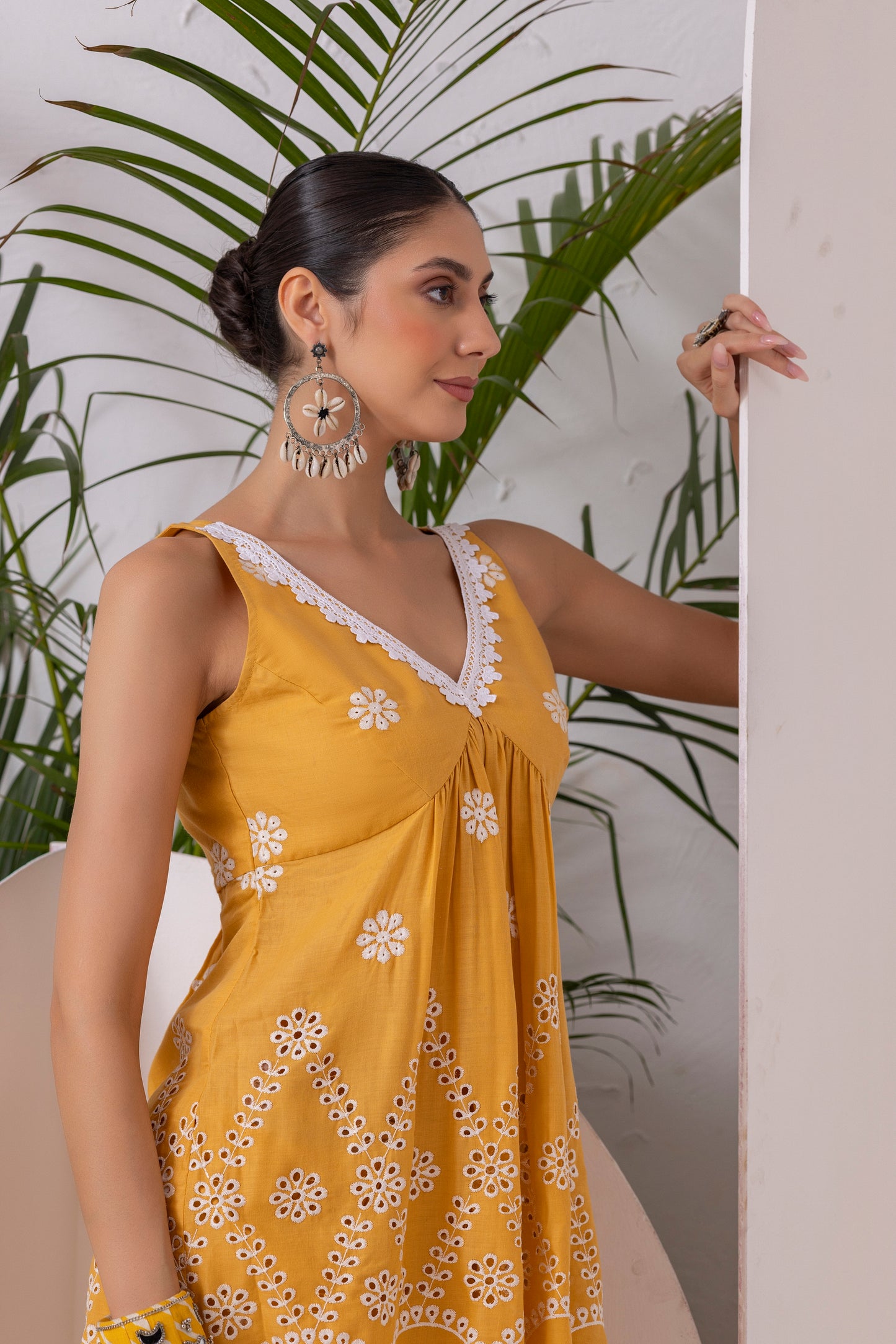 Yellow Scallop Embroidered Kurta Set