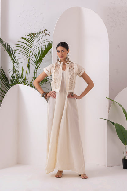 Cream Schiffli Embroidered Jumpsuit
