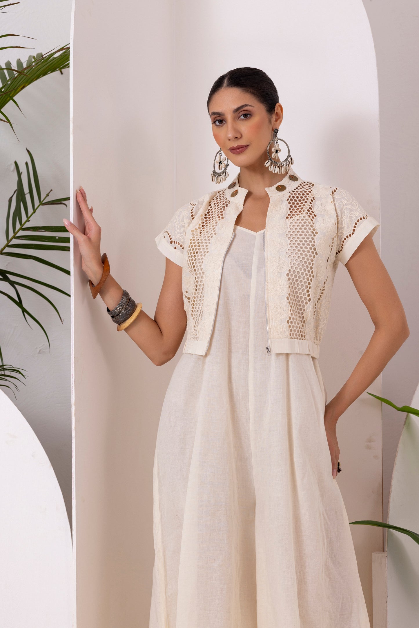Cream Schiffli Embroidered Jumpsuit