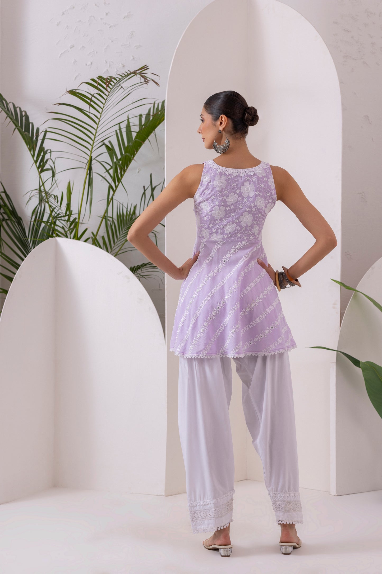 Pastel Lilac Bias Cut Floral Embroidered Salwar set