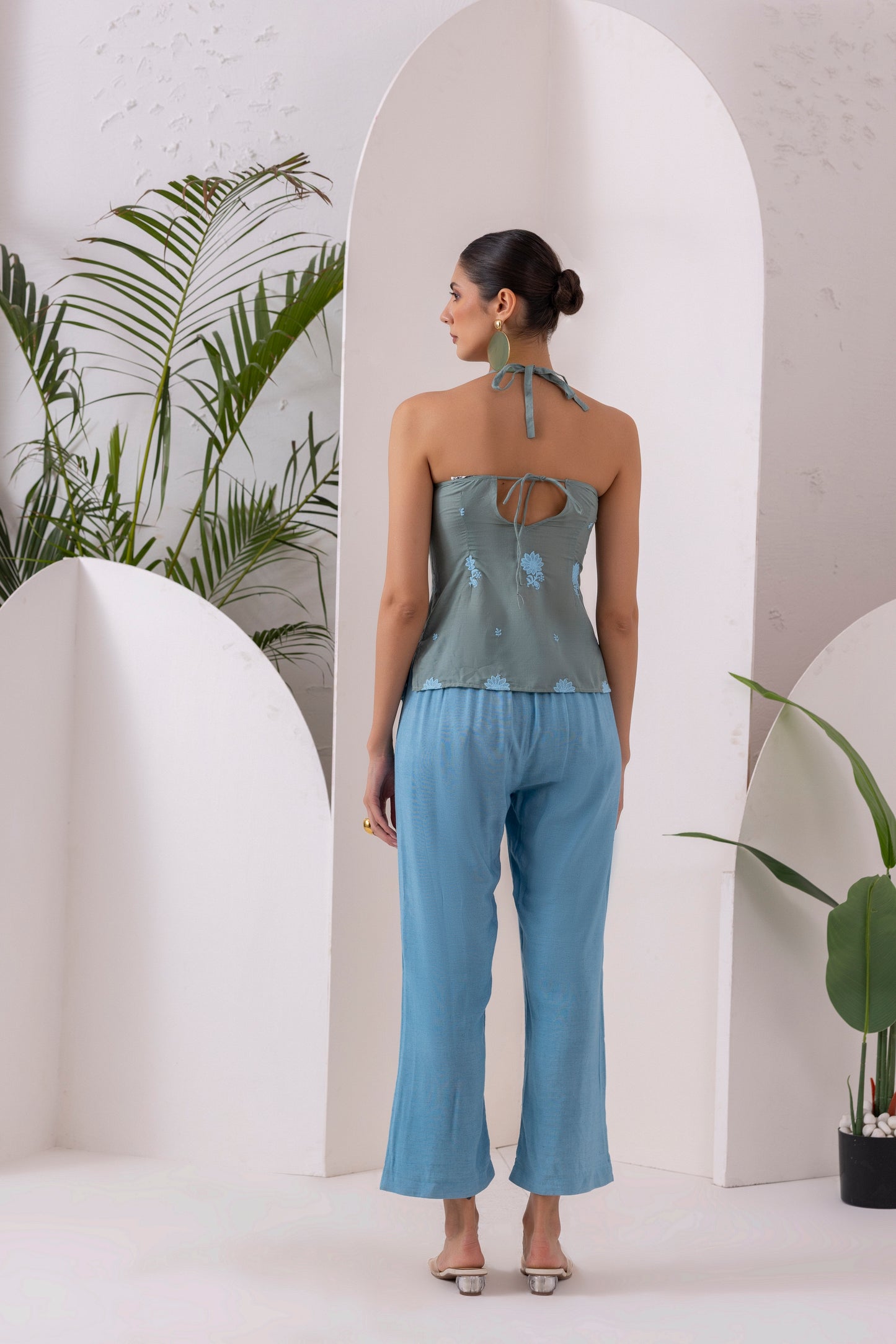 Green Blue Embroidered Top