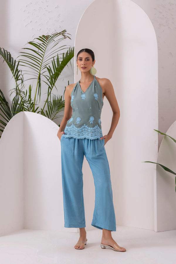 GREEN BLUE EMBROIDERED CO-ORD SET