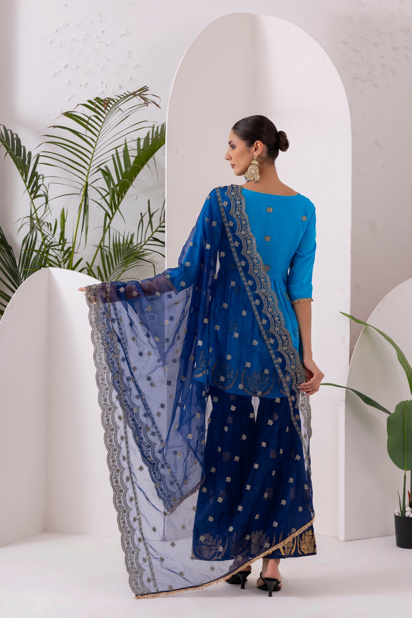 RAMA BLUE GOLD PRINTED SUIT SET