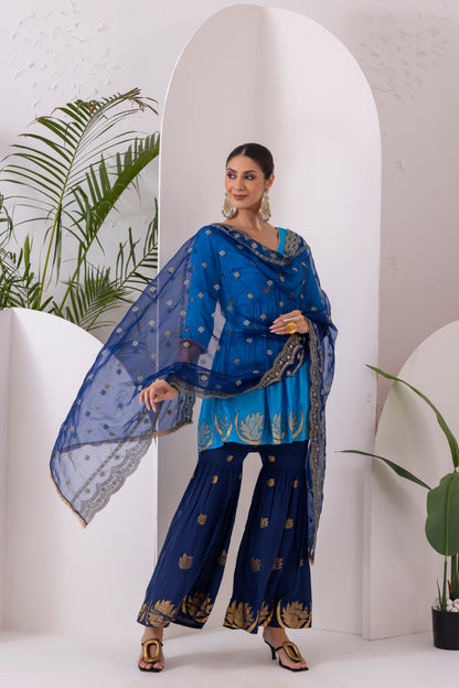RAMA BLUE GOLD PRINTED SUIT SET