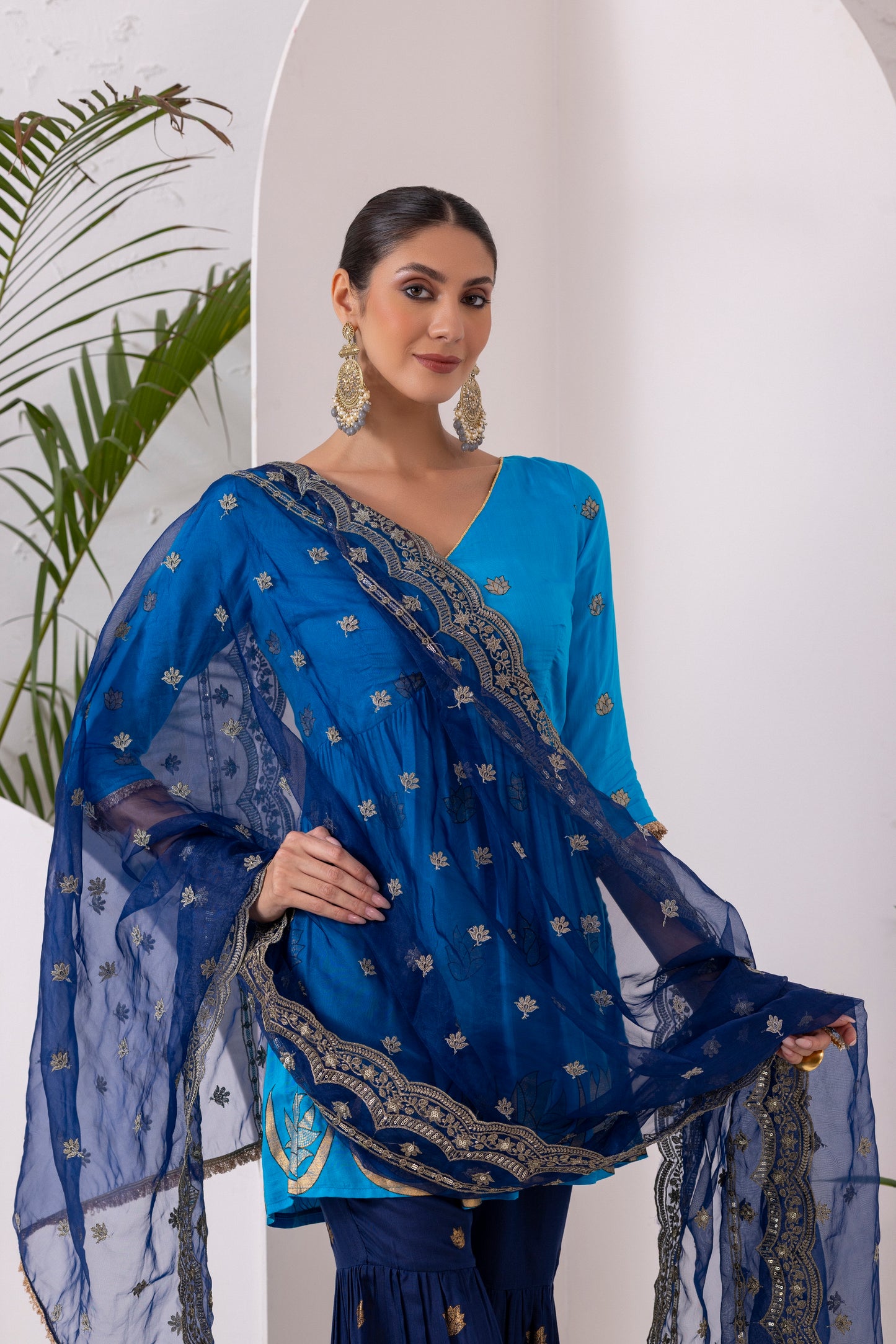 RAMA BLUE GOLD PRINTED SUIT SET
