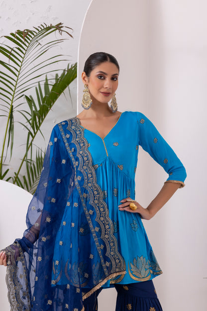 RAMA BLUE GOLD PRINTED SUIT SET