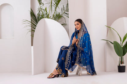RAMA BLUE GOLD PRINTED SUIT SET