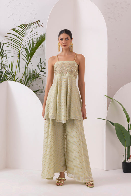 LIGHT GREEN GOLD EMBROIDERED SUIT SET