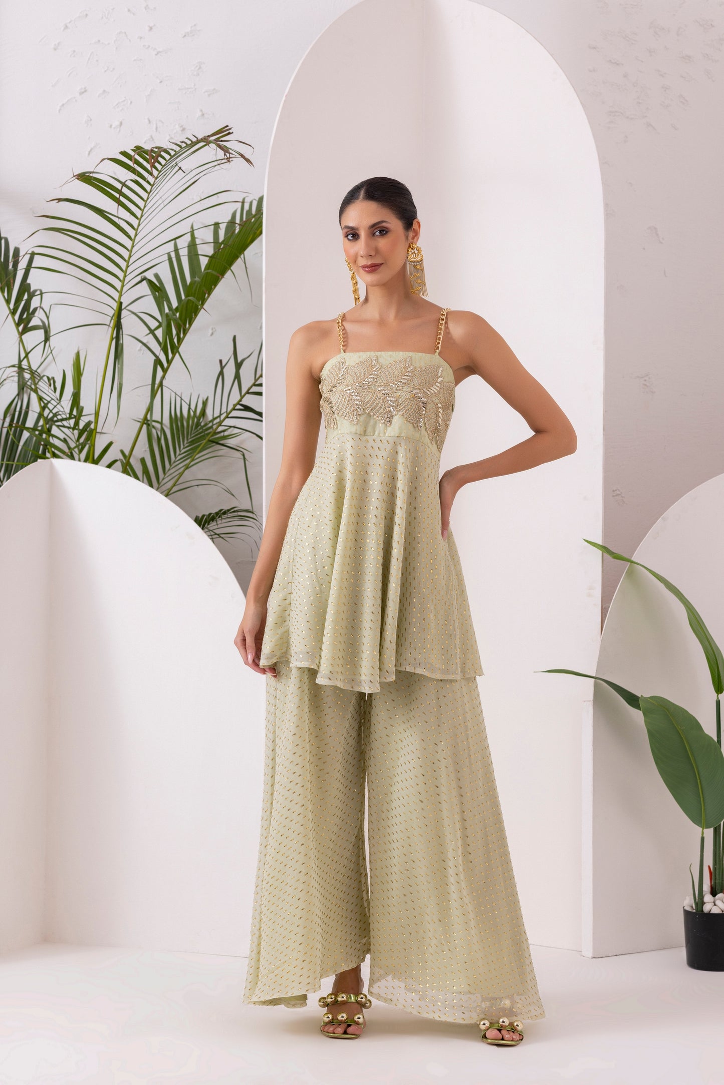 LIGHT GREEN GOLD EMBROIDERED SUIT SET
