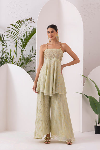 LIGHT GREEN GOLD EMBROIDERED SUIT SET
