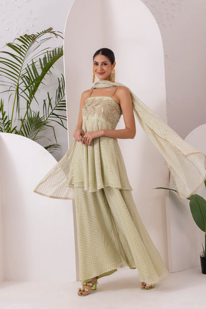 LIGHT GREEN GOLD EMBROIDERED SUIT SET