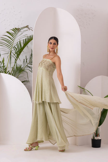 LIGHT GREEN GOLD EMBROIDERED SUIT SET