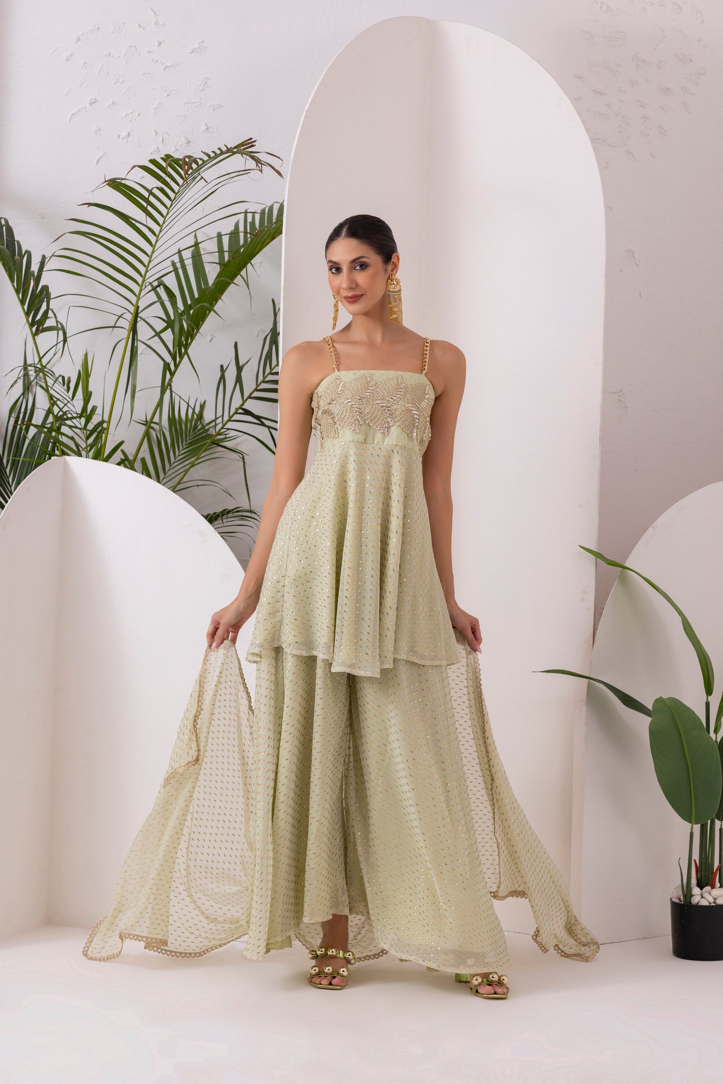 LIGHT GREEN GOLD EMBROIDERED SUIT SET