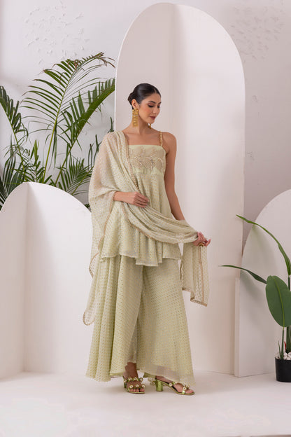 LIGHT GREEN GOLD EMBROIDERED SUIT SET