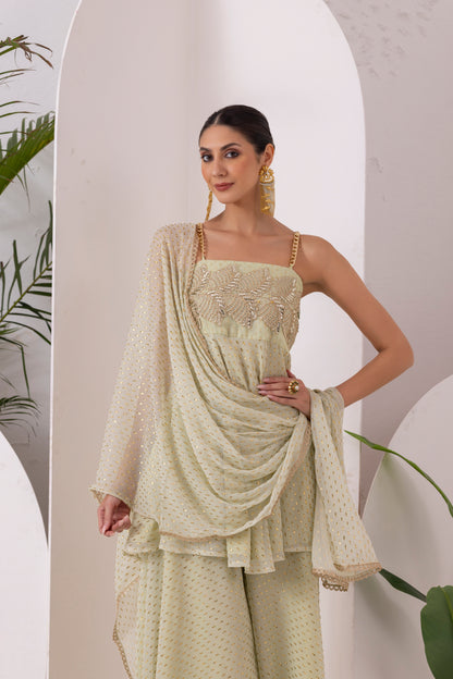 LIGHT GREEN GOLD EMBROIDERED SUIT SET