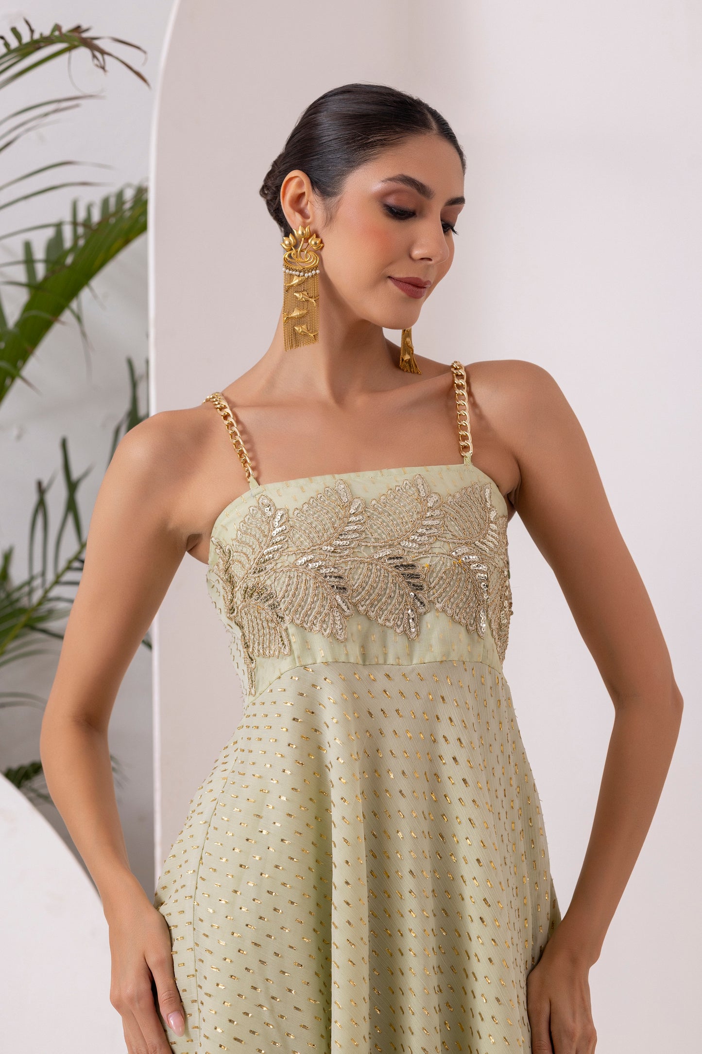 LIGHT GREEN GOLD EMBROIDERED SUIT SET