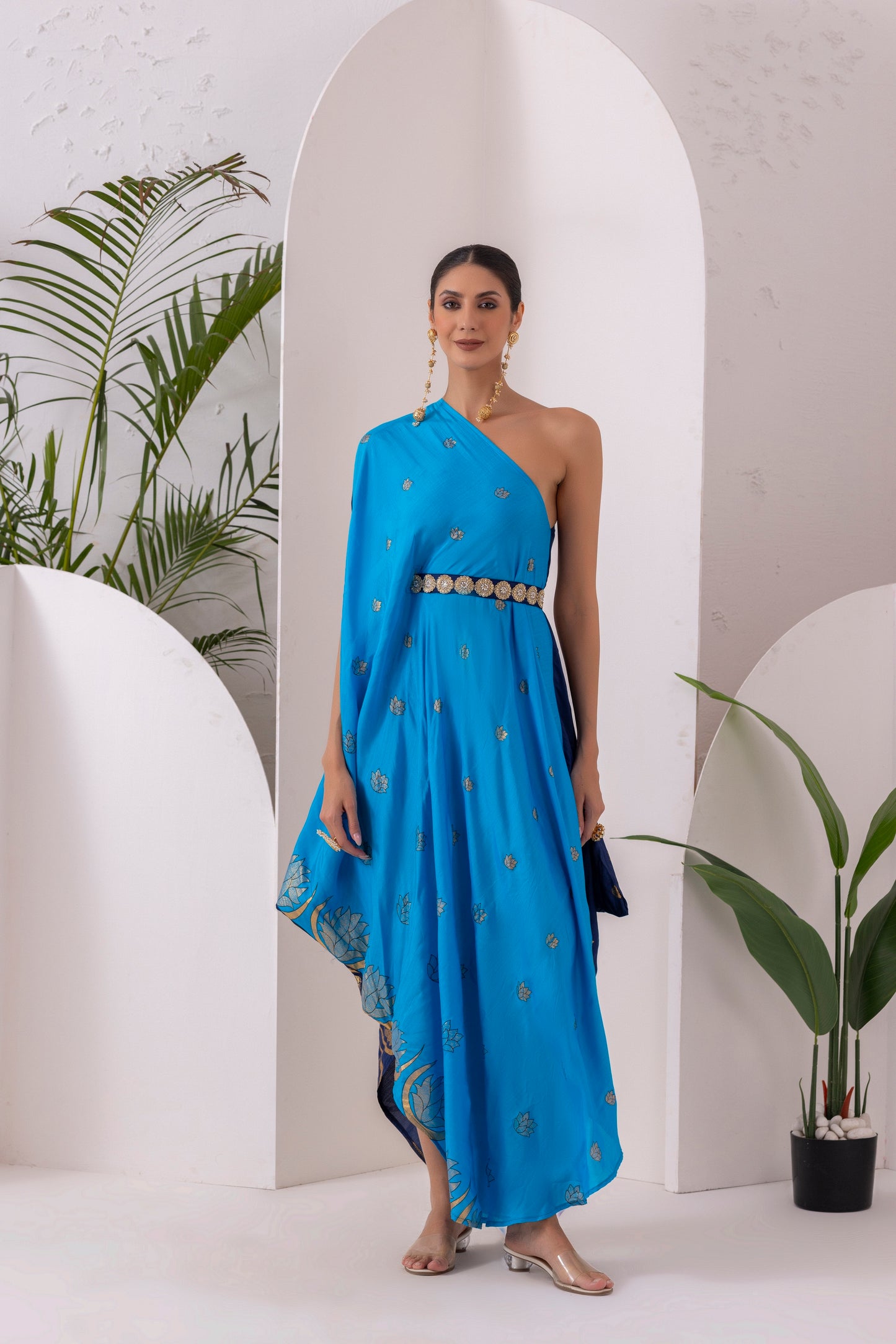 NAVY BLUE GOLD FUSION SAREE DRESS
