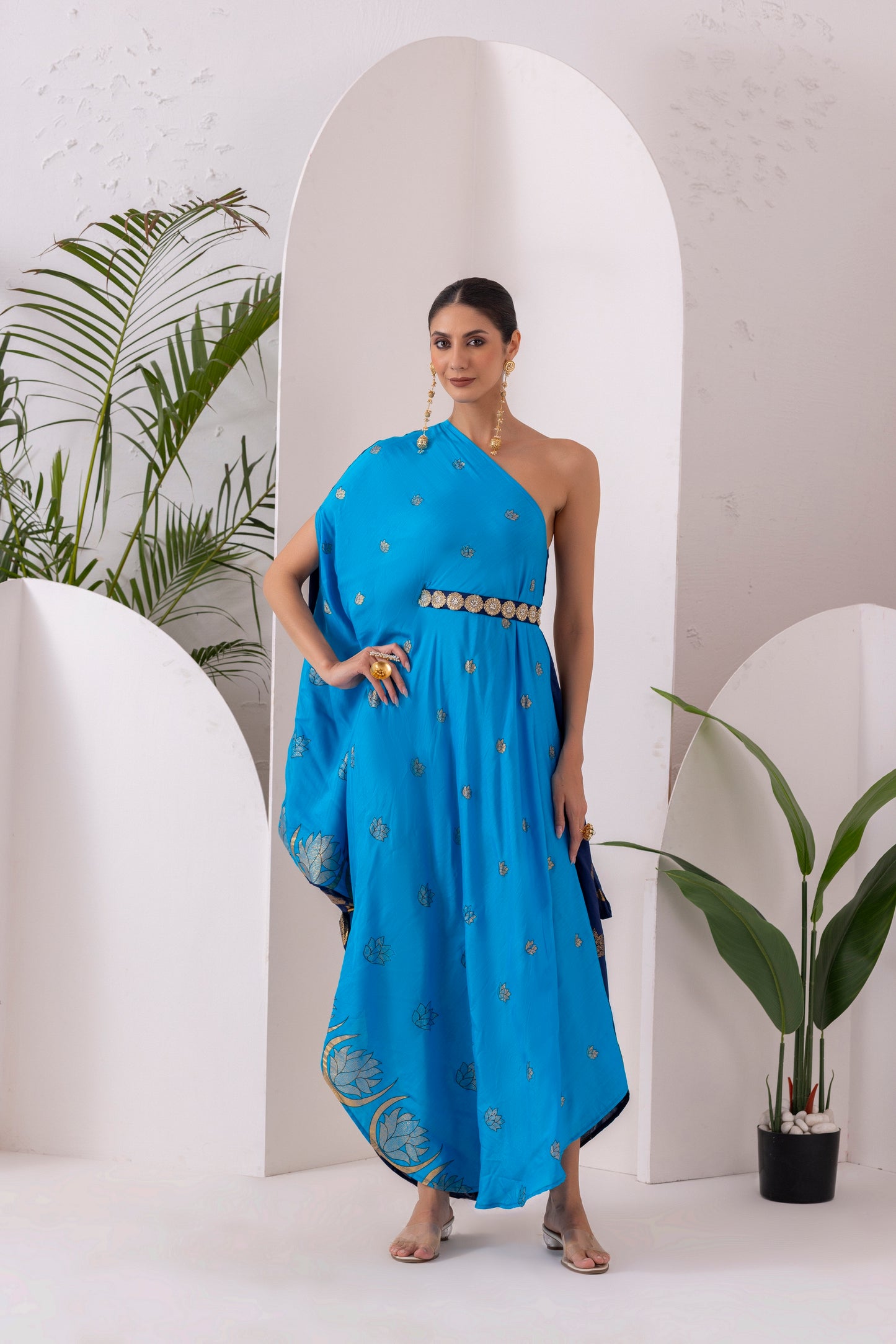NAVY BLUE GOLD FUSION SAREE DRESS