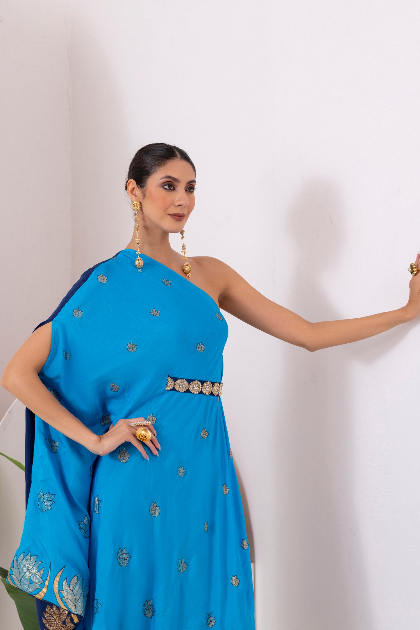 NAVY BLUE GOLD FUSION SAREE DRESS