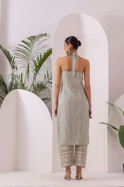 MINT SEQUENCE EMBROIDERED HALTER SUIT SET