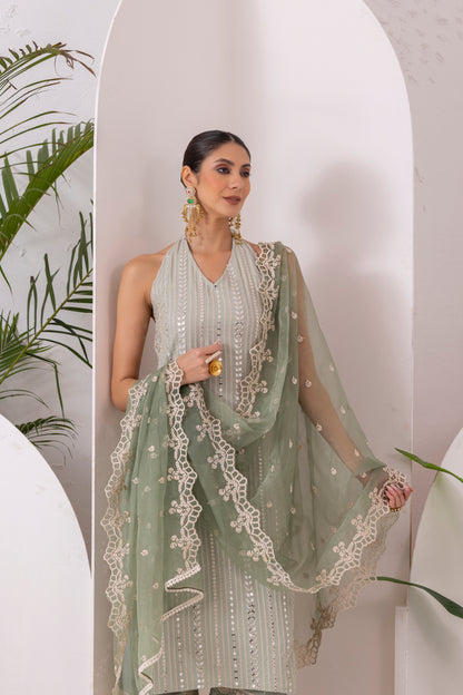MINT SEQUENCE EMBROIDERED HALTER SUIT SET
