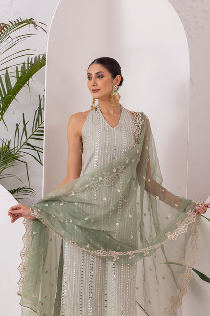 MINT SEQUENCE EMBROIDERED HALTER SUIT SET