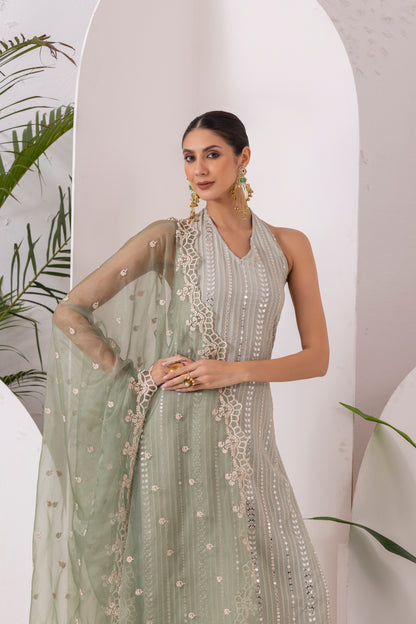 MINT SEQUENCE EMBROIDERED HALTER SUIT SET