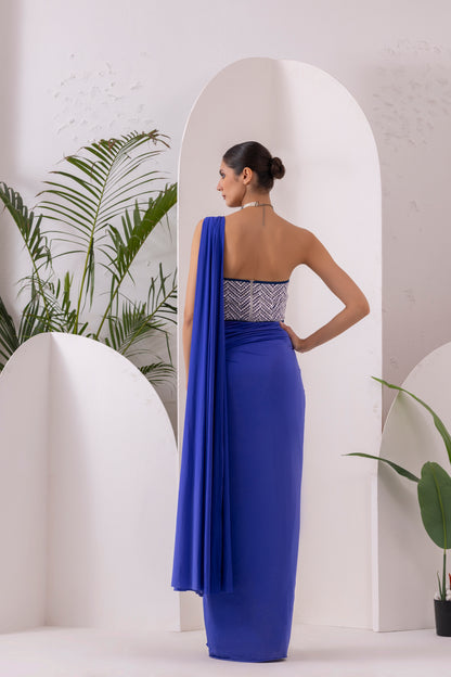 Navy Blue Pre Draped Saree
