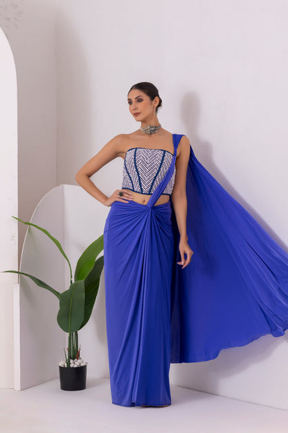 Navy Blue Pre Draped Saree