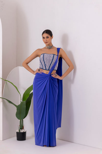Navy Blue Pre Draped Saree