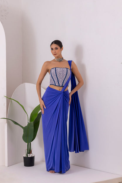 Navy Blue Pre Draped Saree