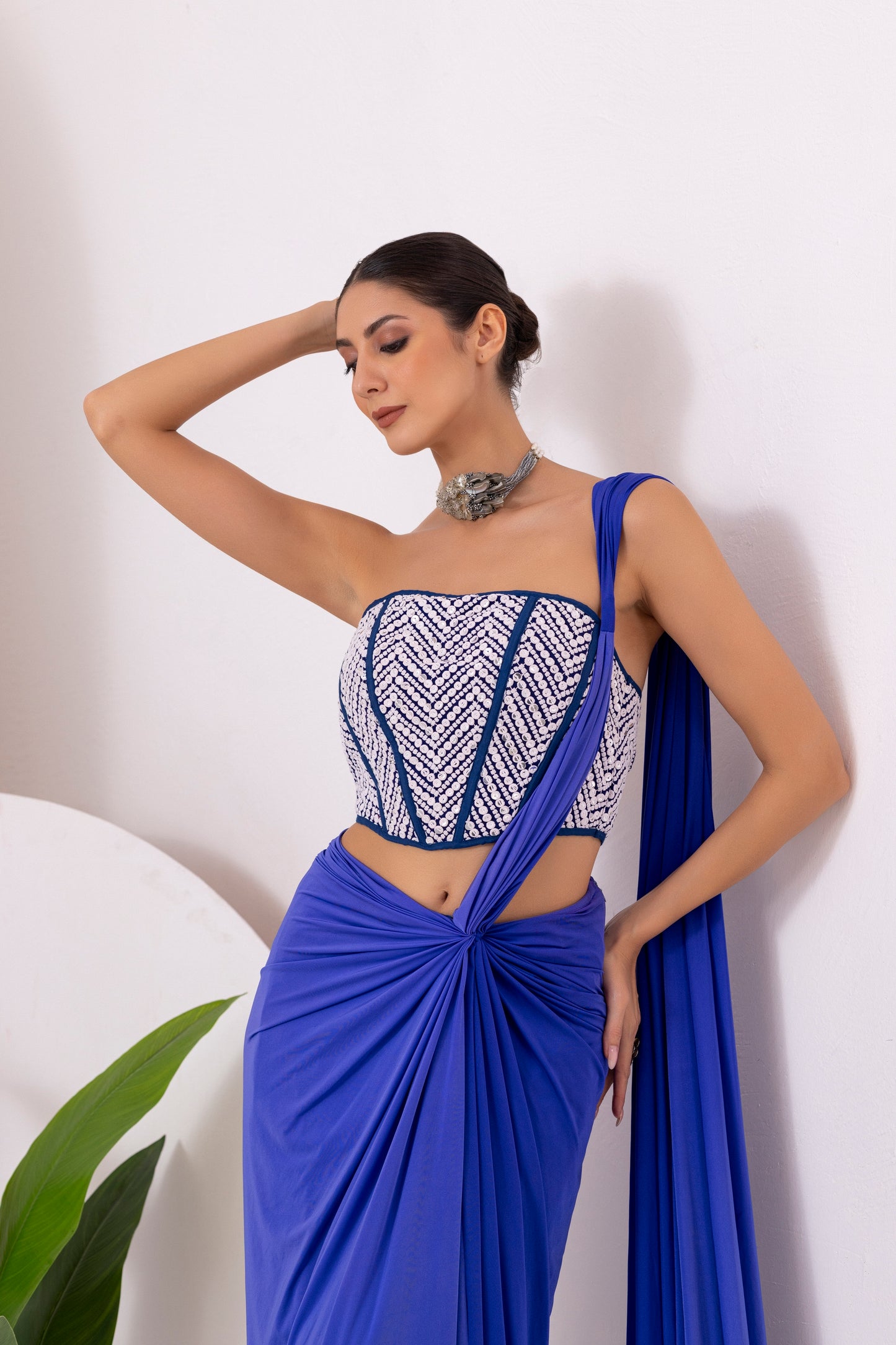 Navy Blue Pre Draped Saree