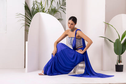 Navy Blue Pre Draped Saree