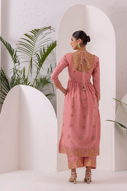 ROSE PINK GOLD PRINTED SUIT SET