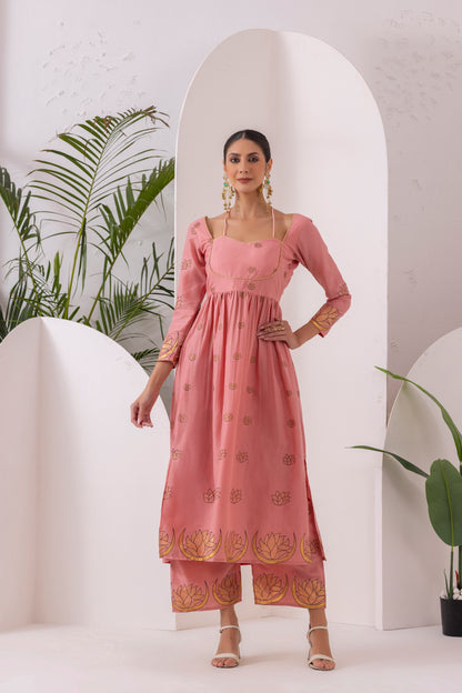 ROSE PINK GOLD PRINTED SUIT SET