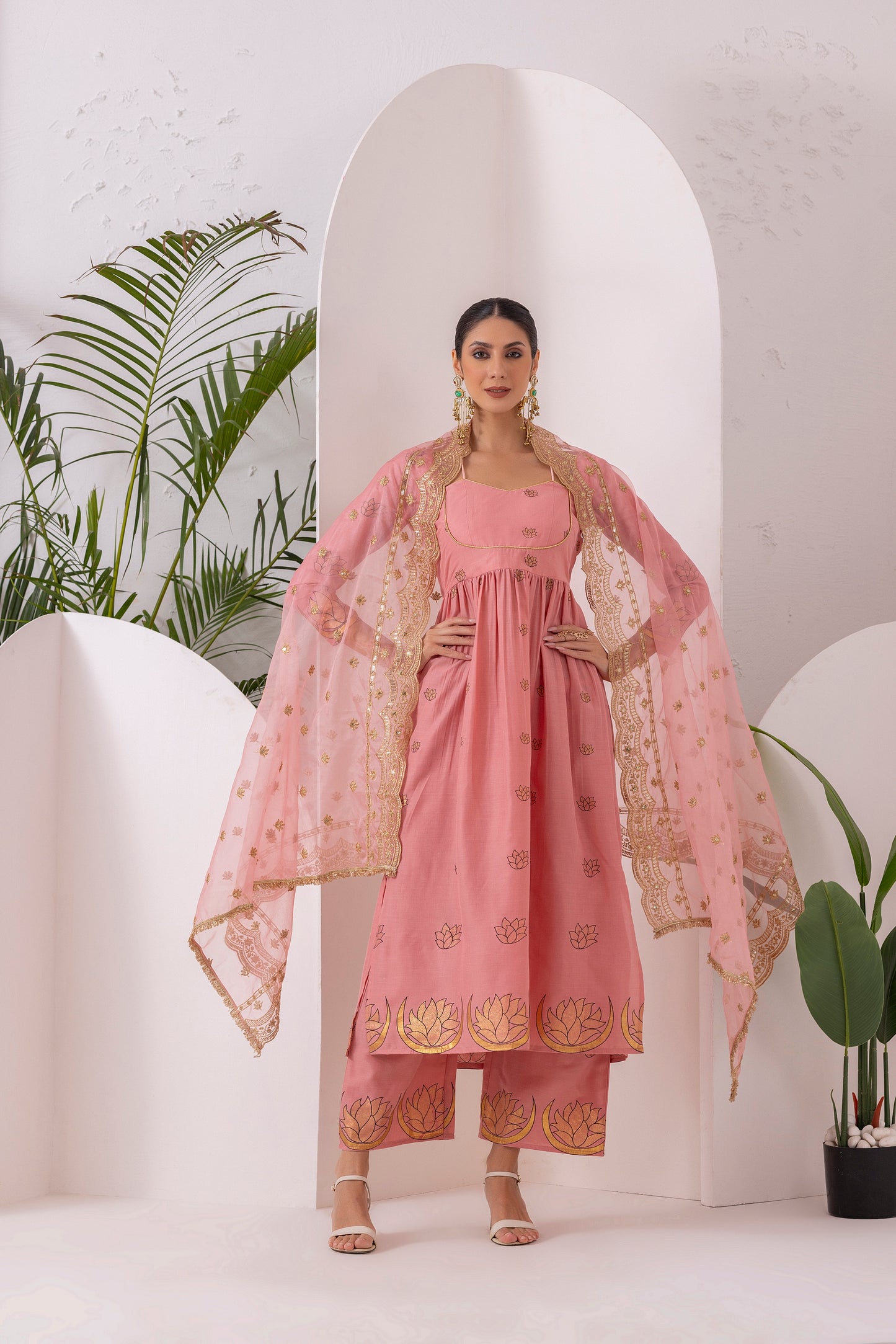 ROSE PINK GOLD PRINTED SUIT SET