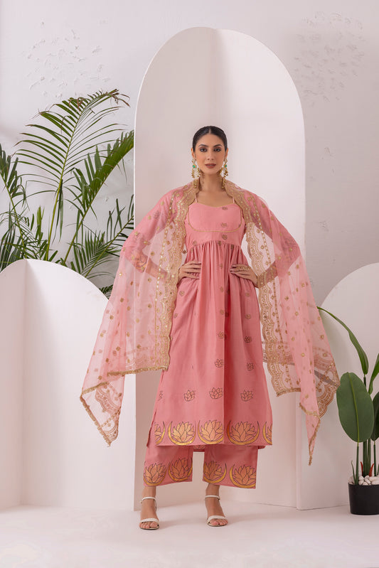ROSE PINK GOLD PRINTED SUIT SET