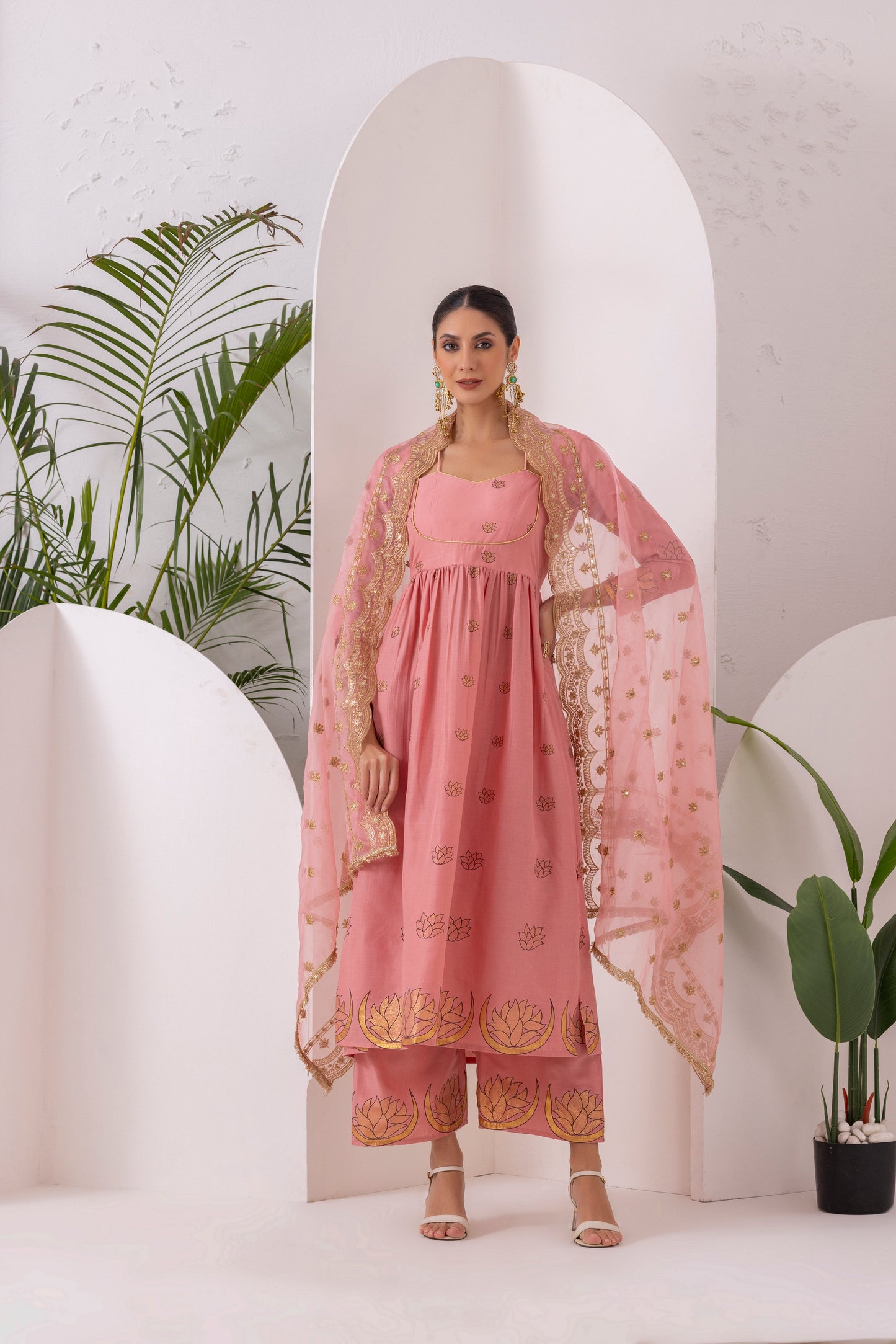 ROSE PINK GOLD PRINTED SUIT SET