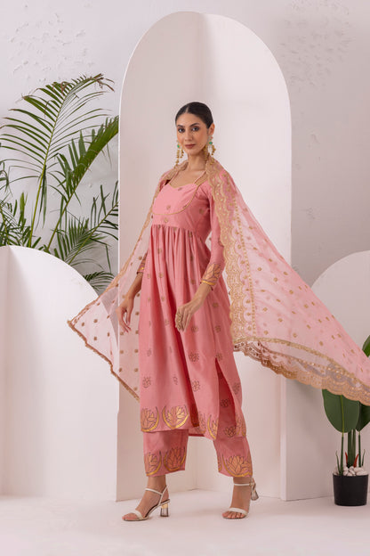 ROSE PINK GOLD PRINTED SUIT SET