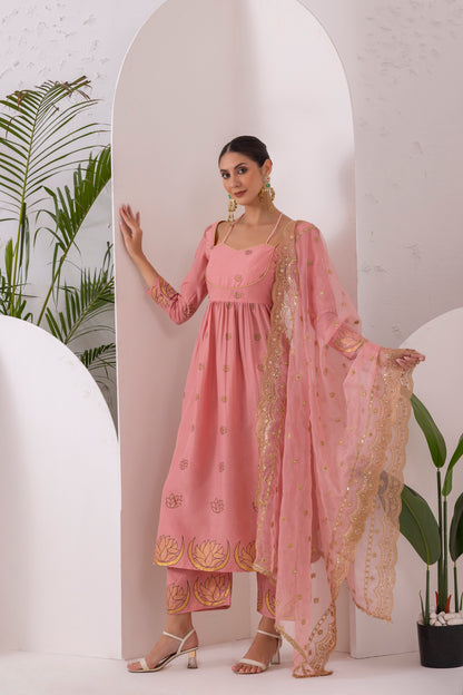 ROSE PINK GOLD PRINTED SUIT SET