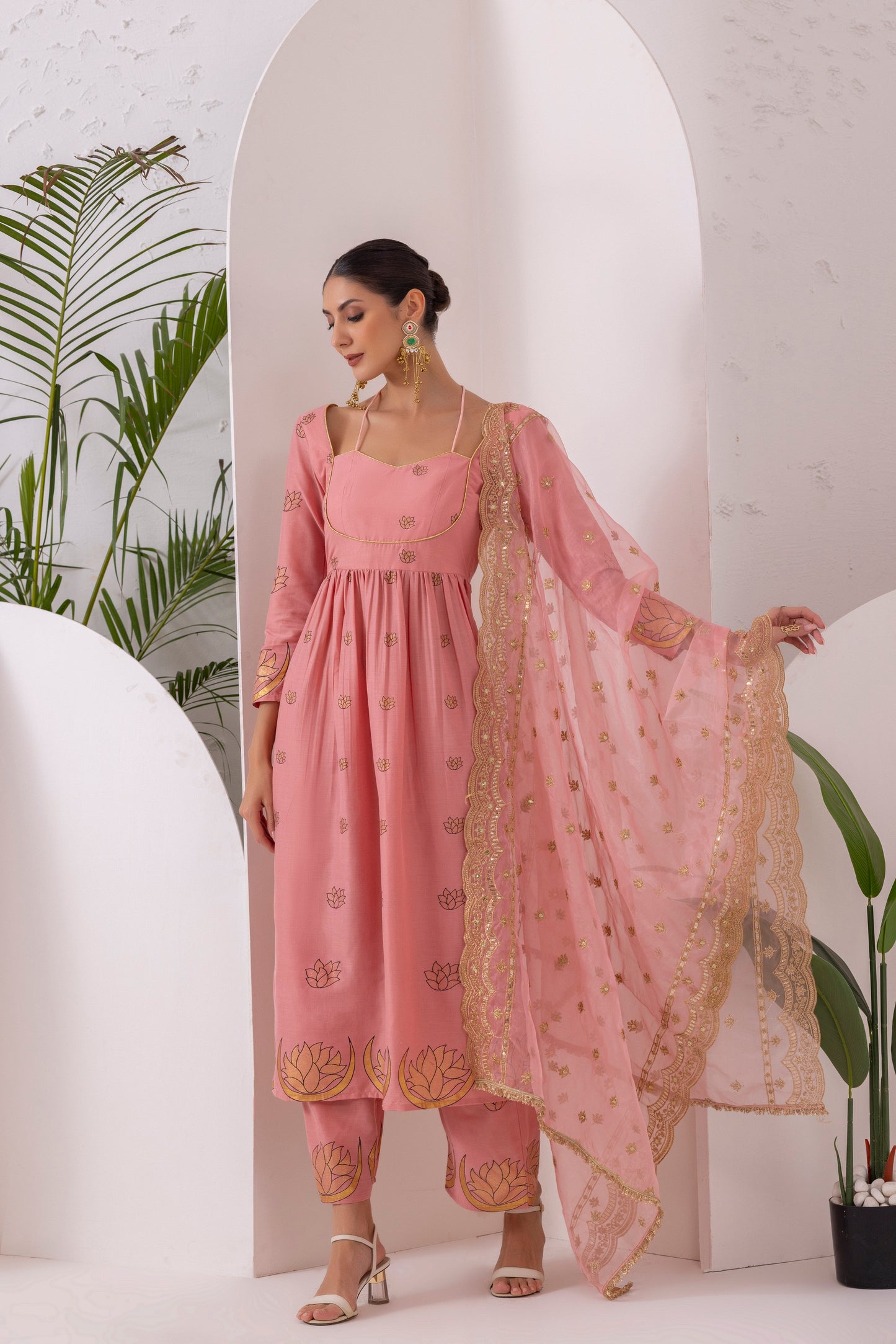 ROSE PINK GOLD PRINTED SUIT SET