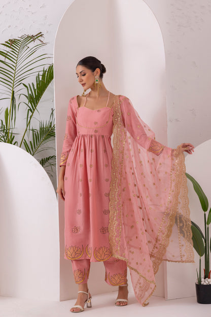 ROSE PINK GOLD PRINTED SUIT SET