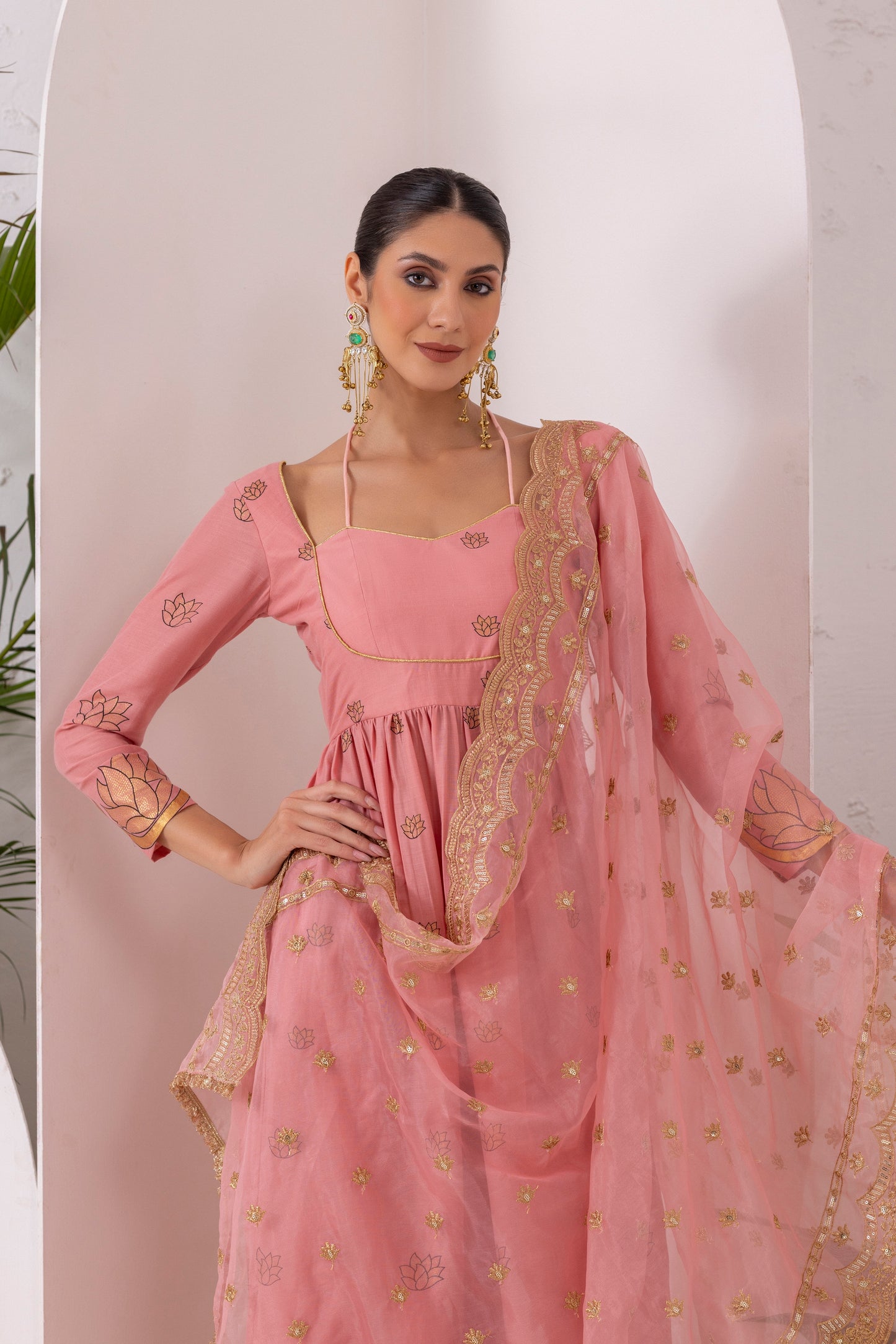 ROSE PINK GOLD PRINTED SUIT SET