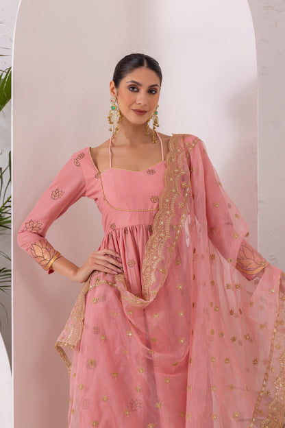 ROSE PINK GOLD PRINTED SUIT SET