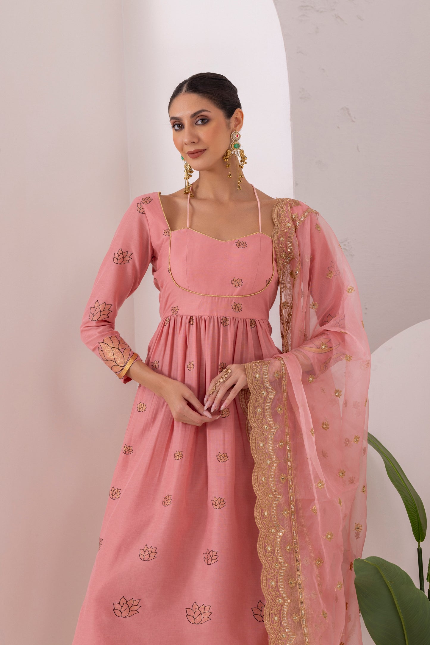 ROSE PINK GOLD PRINTED SUIT SET