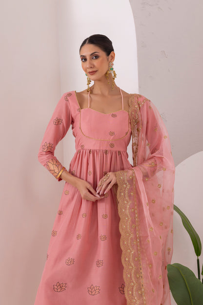 ROSE PINK GOLD PRINTED SUIT SET